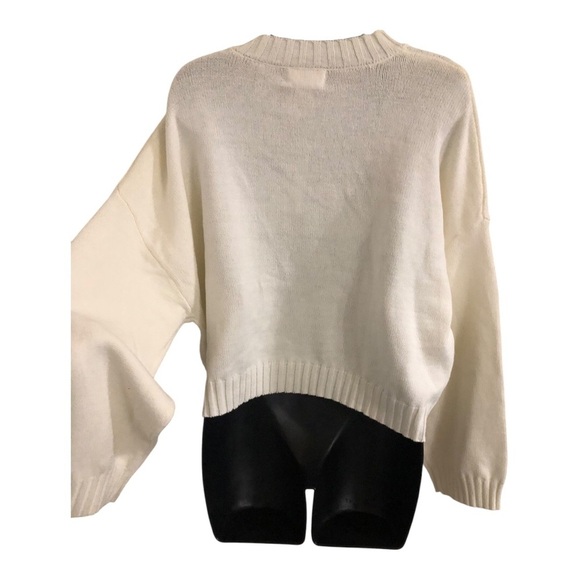 Jessica Simpson cream pink tufted embroidered heart No Thanks sweater size M - Picture 10 of 12